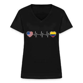 Kolumbien - Frauen-T-Shirt mit V-Ausschnitt - Schwarz - Vorne - Lela (165cm)