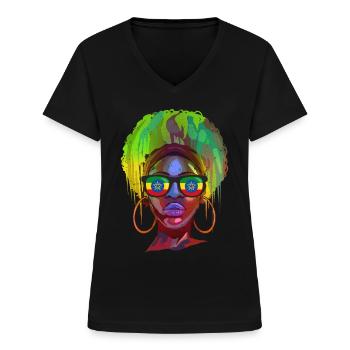 Éthiopie - T-shirt col V Femme - noir - Devant - Lela (165cm)