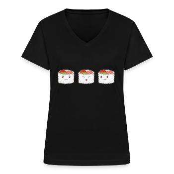 riz à sushi drôle - T-shirt col V Femme - noir - Devant - Lela (165cm)