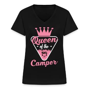 Die Camping Königin Wohnwagen und Campingplatz - Frauen-T-Shirt mit V-Ausschnitt - Schwarz - Vorne - Lela (165cm)