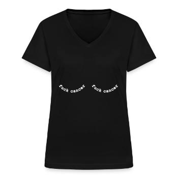 Combattant des survivants du cancer du sein - T-shirt col V Femme - noir - Devant - Lela (165cm)