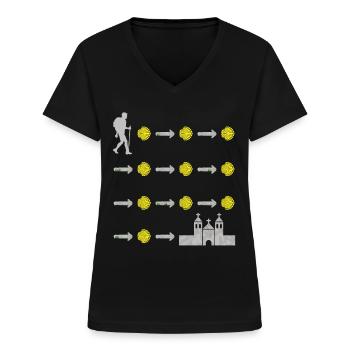 Camino de Santiago Pèlerinage pèlerin - T-shirt col V Femme - noir - Devant - Lela (165cm)