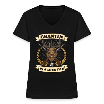 Grantln Is A Lifestyle Grantler Bayern Dialekt - Frauen-T-Shirt mit V-Ausschnitt - Schwarz - Vorne - Lela (165cm)