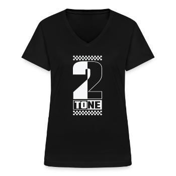 Ska Music 2-Tone Swing Jazz Music Style - Women's V-neck T-shirt - black - Front - Lela (165cm)