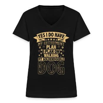 Eläkesuunnitelma Kävely Goldendoodle-koirani - Naisten t-paita v-pääntiellä - musta - Edestä - Lela (165cm)