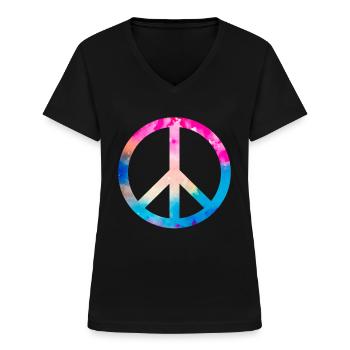 Retro Design Friedenszeichen Peace Zeichen - Frauen-T-Shirt mit V-Ausschnitt - Schwarz - Vorne - Lela (165cm)