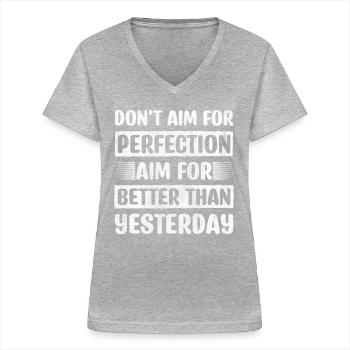 Motivate Inspire Encouragement Positivité Slogan - T-shirt col V Femme - gris chiné - Devant - Lela (165cm)