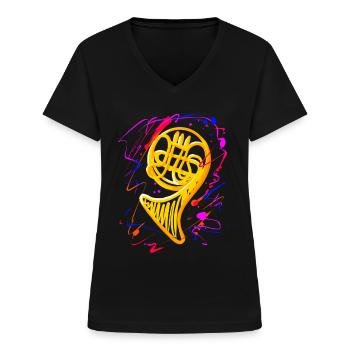 Funny French Horn Musical Instrument - Frauen-T-Shirt mit V-Ausschnitt - Schwarz - Vorne - Lela (165cm)