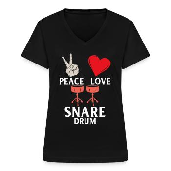 Peace Love Snare Drum Snare Instrument - Frauen-T-Shirt mit V-Ausschnitt - Schwarz - Vorne - Lela (165cm)