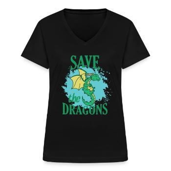 Sauvez les dragons Dragon Animal Dragon Créatures mythiques - T-shirt col V Femme - noir - Devant - Lela (165cm)