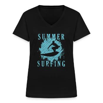 Été Surf Surf Sports nautiques - T-shirt col V Femme - noir - Devant - Lela (165cm)