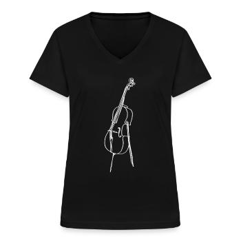 Cello Oneline Art - Cello-Musiker Cello-Spieler - Frauen-T-Shirt mit V-Ausschnitt - Schwarz - Vorne - Lela (165cm)