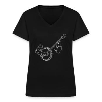 Banjo Oneline Art - Banjo Bluegrass Banjo Player - T-shirt col V Femme - noir - Devant - Lela (165cm)