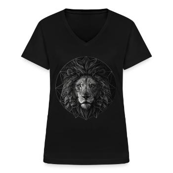 Lion Gift Animaux Animal Motif Zoo - T-shirt col V Femme - noir - Devant - Lela (165cm)