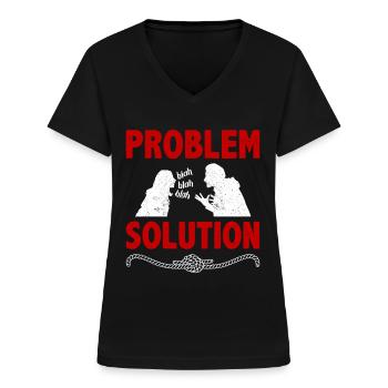 Nœud Nœud Nouer Problème Solution Hobby - T-shirt col V Femme - noir - Devant - Lela (165cm)