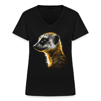 Erdmännchen Geschenk Tier Tiermotiv - Frauen-T-Shirt mit V-Ausschnitt - Schwarz - Vorne - Lela (165cm)