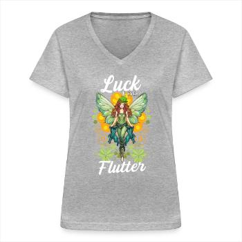St. Patrick's Day Luck in every Flutter - Women's V-neck T-shirt - sports grey - Front - Lela (165cm)