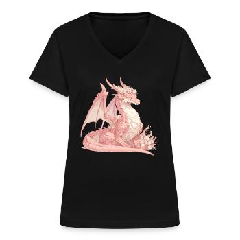 Rosa Drache Valentinstag Drache Kinder - Frauen-T-Shirt mit V-Ausschnitt - Schwarz - Vorne - Lela (165cm)