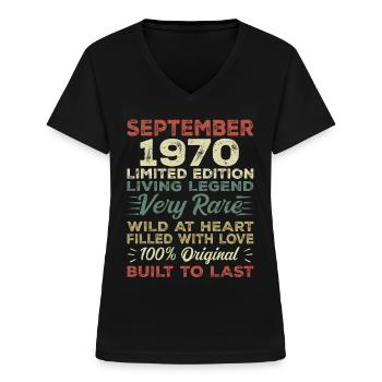 Geburtstag September 1970 Limited Edition Original - Frauen-T-Shirt mit V-Ausschnitt - Schwarz - Vorne - Lela (165cm)