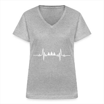 Battement de cœur trois petits arbres - T-shirt col V Femme - gris chiné - Devant - Lela (165cm)
