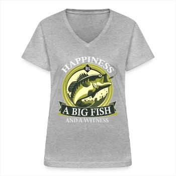 Happiness is a big fish - Women's V-neck T-shirt - sports grey - Front - Lela (165cm)