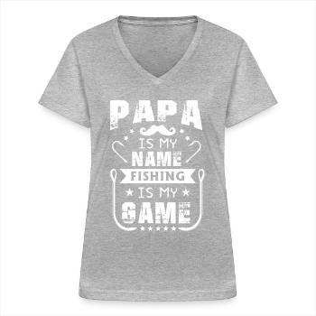 Papa is my name Fishing is my game 2 - - Women's V-neck T-shirt - sports grey - Front - Lela (165cm)