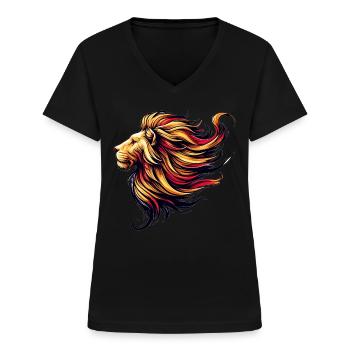 Lion à la crinière dramatique - T-shirt col V Femme - noir - Devant - Lela (165cm)