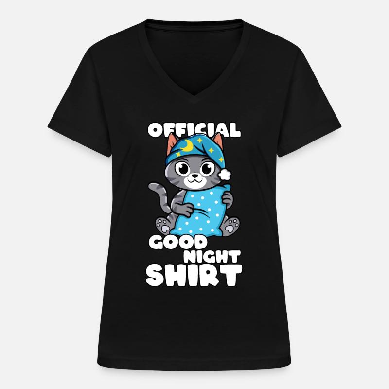 Good Night Cat Pajamas Gift - Women's V-neck T-shirt - black