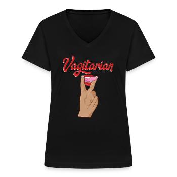 Vagitarian Funny Adult Humor Shirt für Erwachsene - Frauen-T-Shirt mit V-Ausschnitt - Schwarz - Vorne - Lela (165cm)