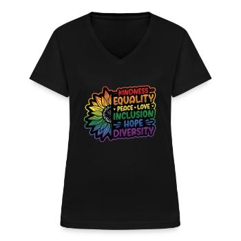 Droits de l’homme, justice sociale - T-shirt col V Femme - noir - Devant - Lela (165cm)
