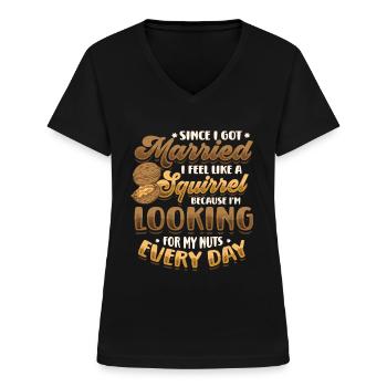 Armer Ehemann - Frauen-T-Shirt mit V-Ausschnitt - Schwarz - Vorne - Lela (165cm)