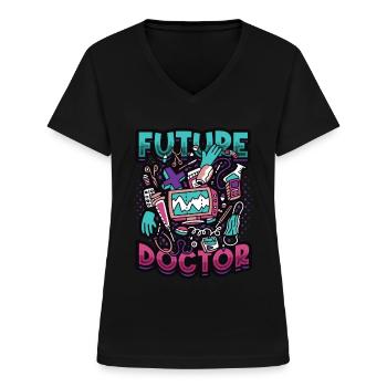 Futur médecin, étudiant en médecine - T-shirt col V Femme - noir - Devant - Lela (165cm)