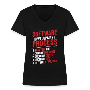 Software-Entwicklungsprozess, Programmierung - Frauen-T-Shirt mit V-Ausschnitt - Schwarz - Vorne - Lela (165cm)