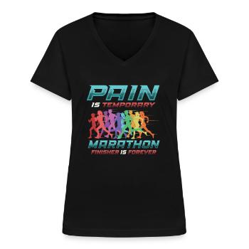Marathonien finisher, est éternel marathonien - T-shirt col V Femme - noir - Devant - Lela (165cm)