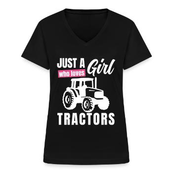 Just a Girl houdt van tractoren - Vrouwen T-shirt met V-hals - zwart - Voor - Lela (165cm)