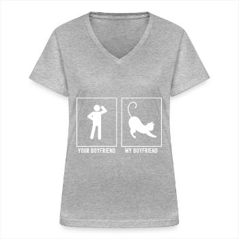 Your Friend - My Friend - Cat Stretches - Women's V-neck T-shirt - sports grey - Front - Lela (165cm)