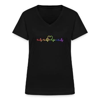 LGBT Herzschlag Gay Pride Regenbogen CSD Geschenk - Frauen-T-Shirt mit V-Ausschnitt - Schwarz - Vorne - Lela (165cm)