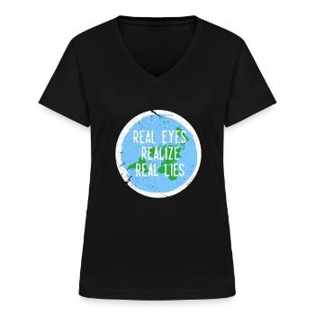 Flat Earth Flache Erde Verschwörung Geschenk - Frauen-T-Shirt mit V-Ausschnitt - Schwarz - Vorne - Lela (165cm)