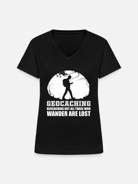 Geocaching - Frauen-T-Shirt mit V-Ausschnitt - Schwarz