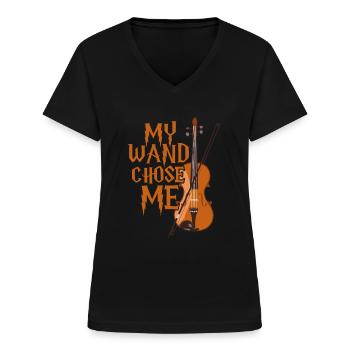 violin - Women's V-neck T-shirt - black - Front - Lela (165cm)