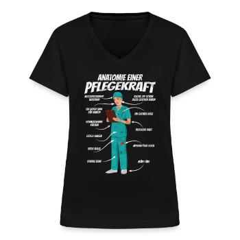 Anatomie einer Pflegekraft Altenpflegerin - Frauen-T-Shirt mit V-Ausschnitt - Schwarz - Vorne - Lela (165cm)