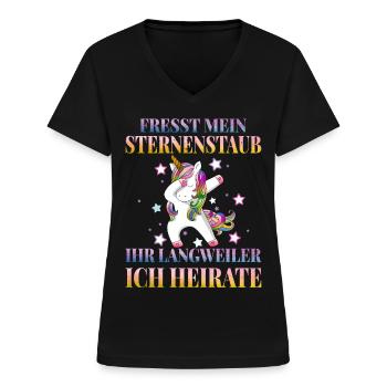 Einhorn Junggesellin Junggesellinnenabschied - Frauen-T-Shirt mit V-Ausschnitt - Schwarz - Vorne - Lela (165cm)