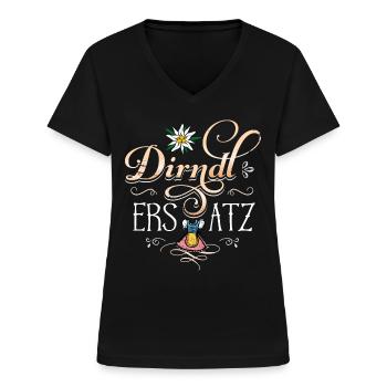 Dirndl Ersatz Tracht Bayern - Frauen-T-Shirt mit V-Ausschnitt - Schwarz - Vorne - Lela (165cm)
