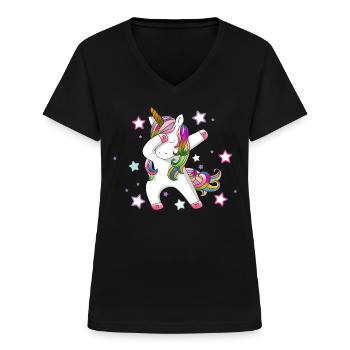 Dabbing Einhorn - Frauen-T-Shirt mit V-Ausschnitt - Schwarz - Vorne - Lela (165cm)