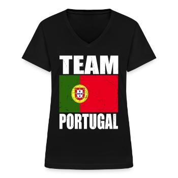 Team Portugal Fußball - Frauen-T-Shirt mit V-Ausschnitt - Schwarz - Vorne - Lela (165cm)