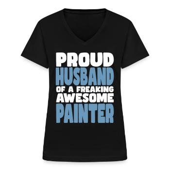 Stolze Ehefrau Eines Verdammt Guten Malers - Frauen-T-Shirt mit V-Ausschnitt - Schwarz - Vorne - Lela (165cm)