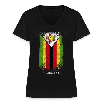 Souvenir avec le drapeau du Zimbabwe - T-shirt col V Femme - noir - Devant - Lela (165cm)