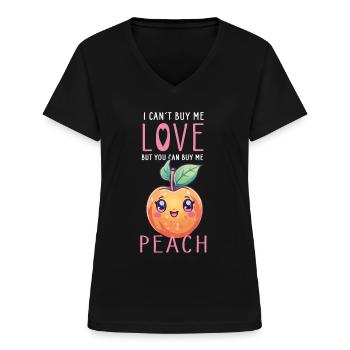 Pêche Kawaii - T-shirt col V Femme - noir - Devant - Lela (165cm)