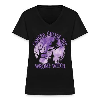 Sorcière Cancer Violet Leiomyosarcome - T-shirt col V Femme - noir - Devant - Lela (165cm)