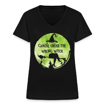 Sensibilisation au lymphome du tilleul de sorcière du cancer - T-shirt col V Femme - noir - Devant - Lela (165cm)
